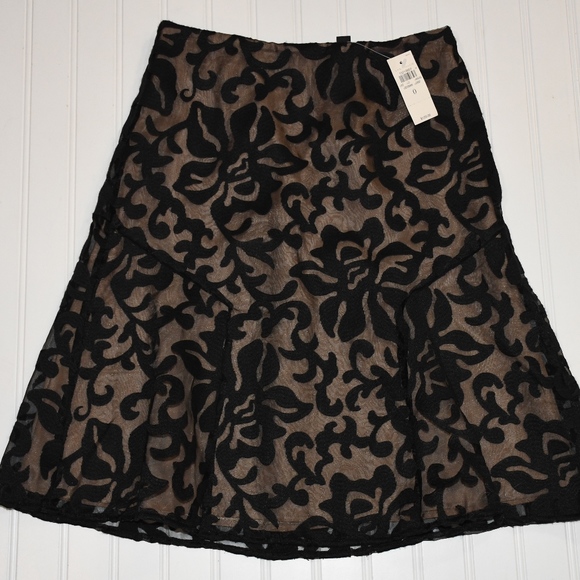 NWT Ann Taylor Floral Overlay Skirt, Black Tan, 0 - Picture 1 of 6
